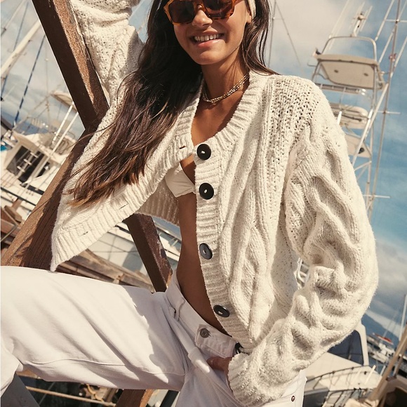 FREE PEOPLE Cream Bonfire Cardi - Picture 2 of 13